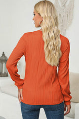 Textured Round Neck Long Sleeve Blouse - Trendsi - Flyclothing LLC