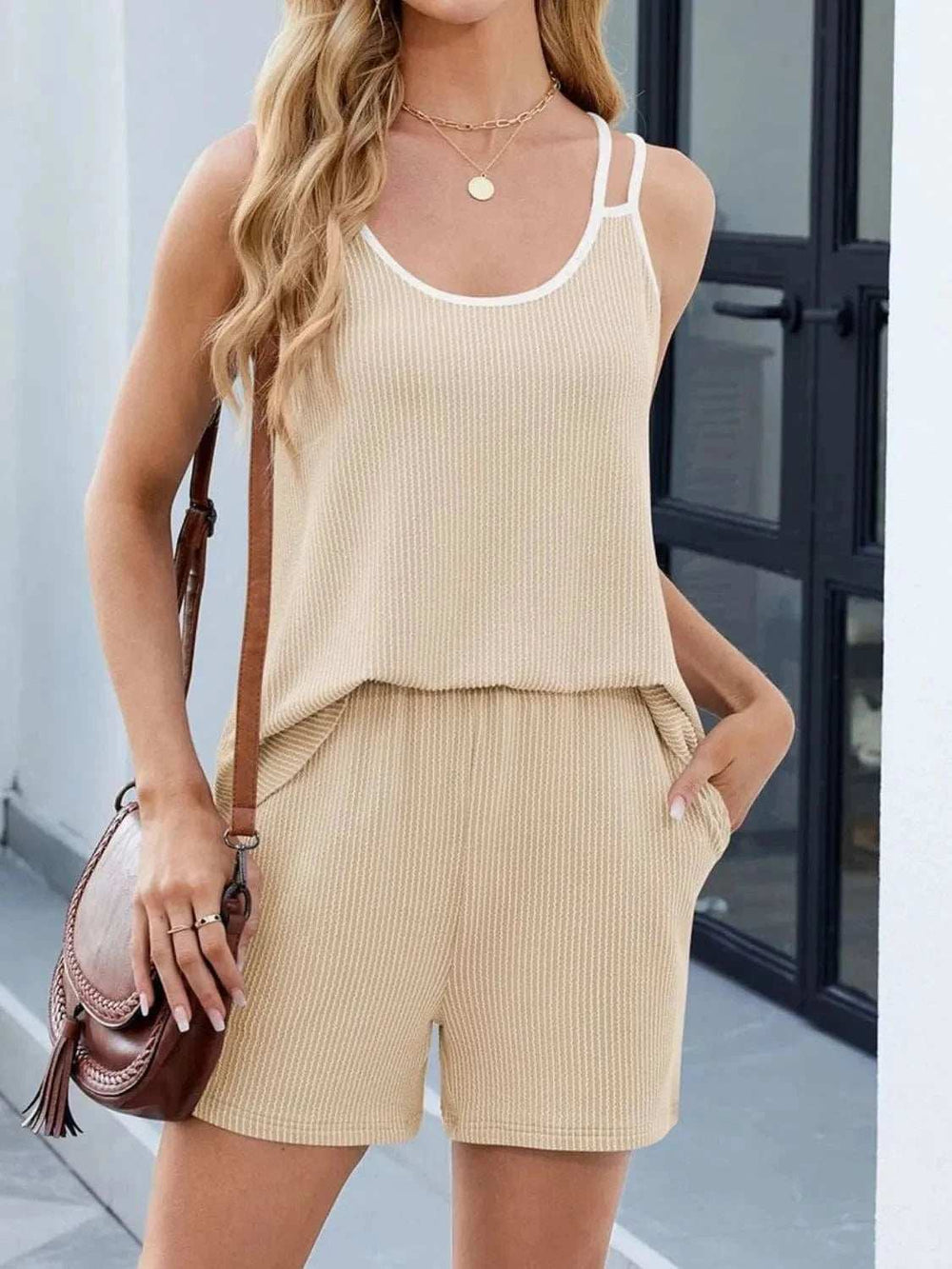 Casual Ribbed Tank Top and Shorts Set - Trendsi - Flyclothing LLC