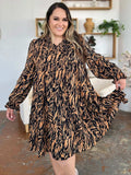 Double Take Full Size Printed Ruffle Hem Long Sleeve Dress - Trendsi - Flyclothing LLC