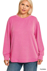 Zenana Full Size Raised Rib Round Neck Long Sleeve Top Plus Size - Trendsi - Flyclothing LLC