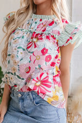 Frill Floral Print Ruffle Cap Sleeve Blouse - Trendsi - Flyclothing LLC