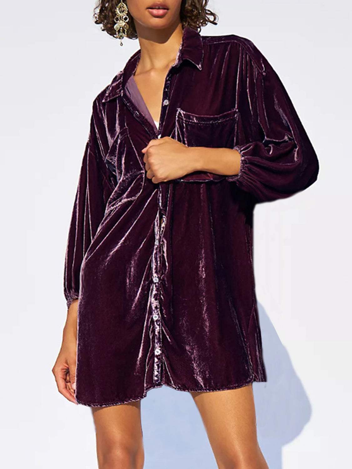 Collared Neck Button Down Long Sleeve Shirt - Trendsi - Flyclothing LLC