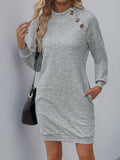 Perfee Texture Mock Neck Long Sleeve Mini Dress - Trendsi