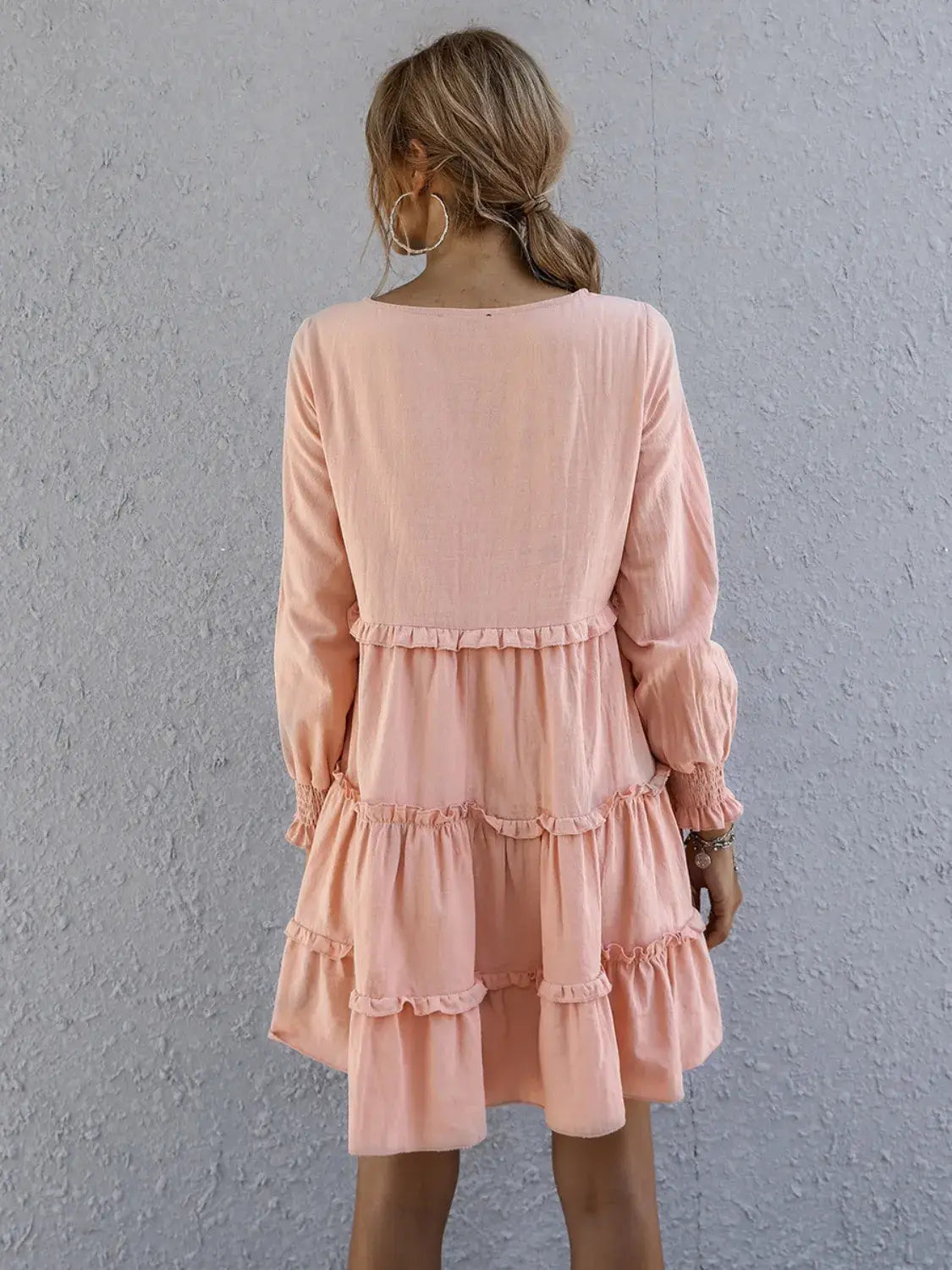 Frill Tiered Long Sleeve Mini Dress - Trendsi - Flyclothing LLC