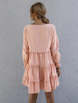 Frill Tiered Long Sleeve Mini Dress - Trendsi - Flyclothing LLC