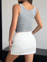 Quarter Button Square Neck Tank - Trendsi - Flyclothing LLC