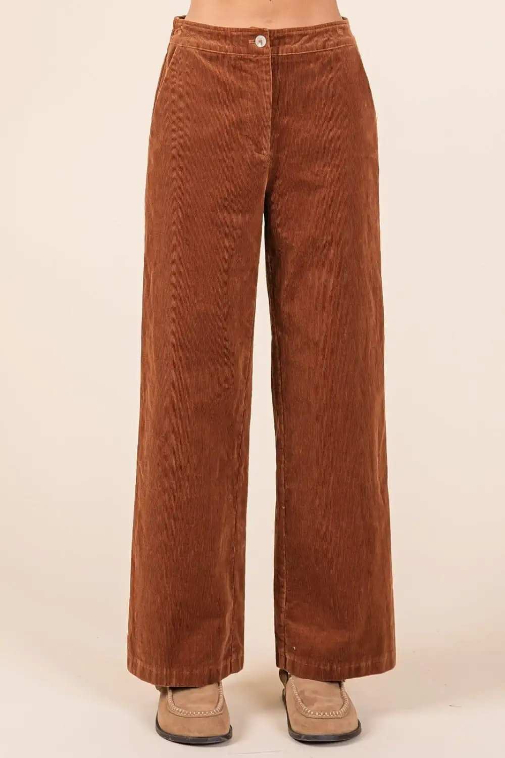 Mittoshop Corduroy Back Elastic Waist Pants - Trendsi - Flyclothing LLC