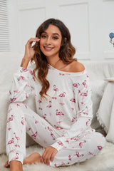 Flamingo Long Sleeve Top and Pants Lounge Set - Trendsi
