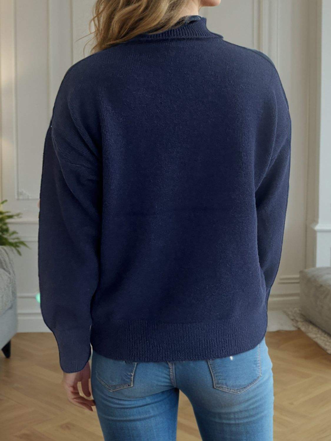 Turtleneck Dropped Shoulder Long Sleeve Sweater - Trendsi - Flyclothing LLC