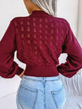 Openwork Mock Neck Long Sleeve Cropped Sweater - Trendsi