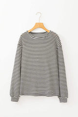 Striped Round Neck Long Sleeve Top - Trendsi - Flyclothing LLC