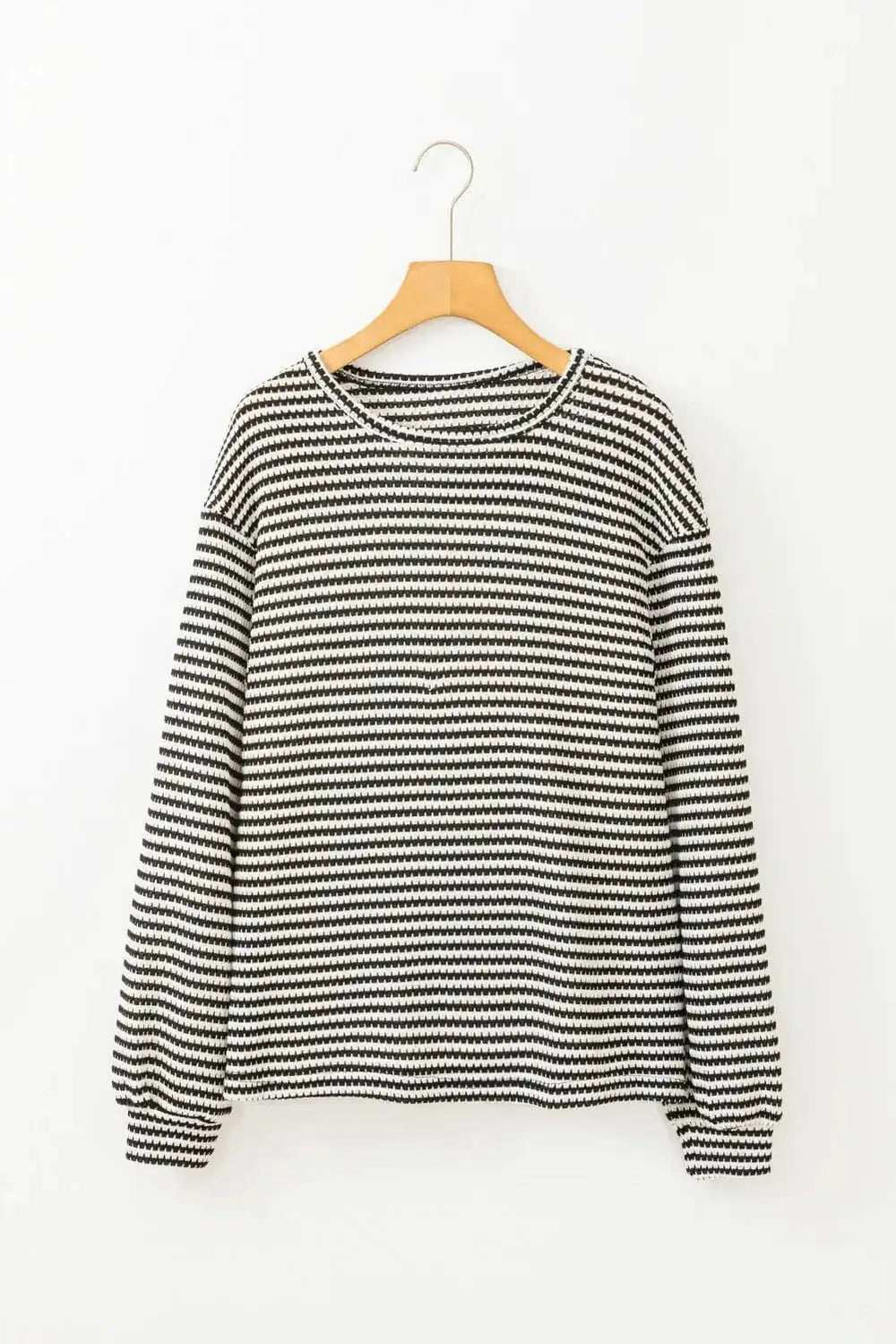 Striped Round Neck Long Sleeve Top - Trendsi - Flyclothing LLC