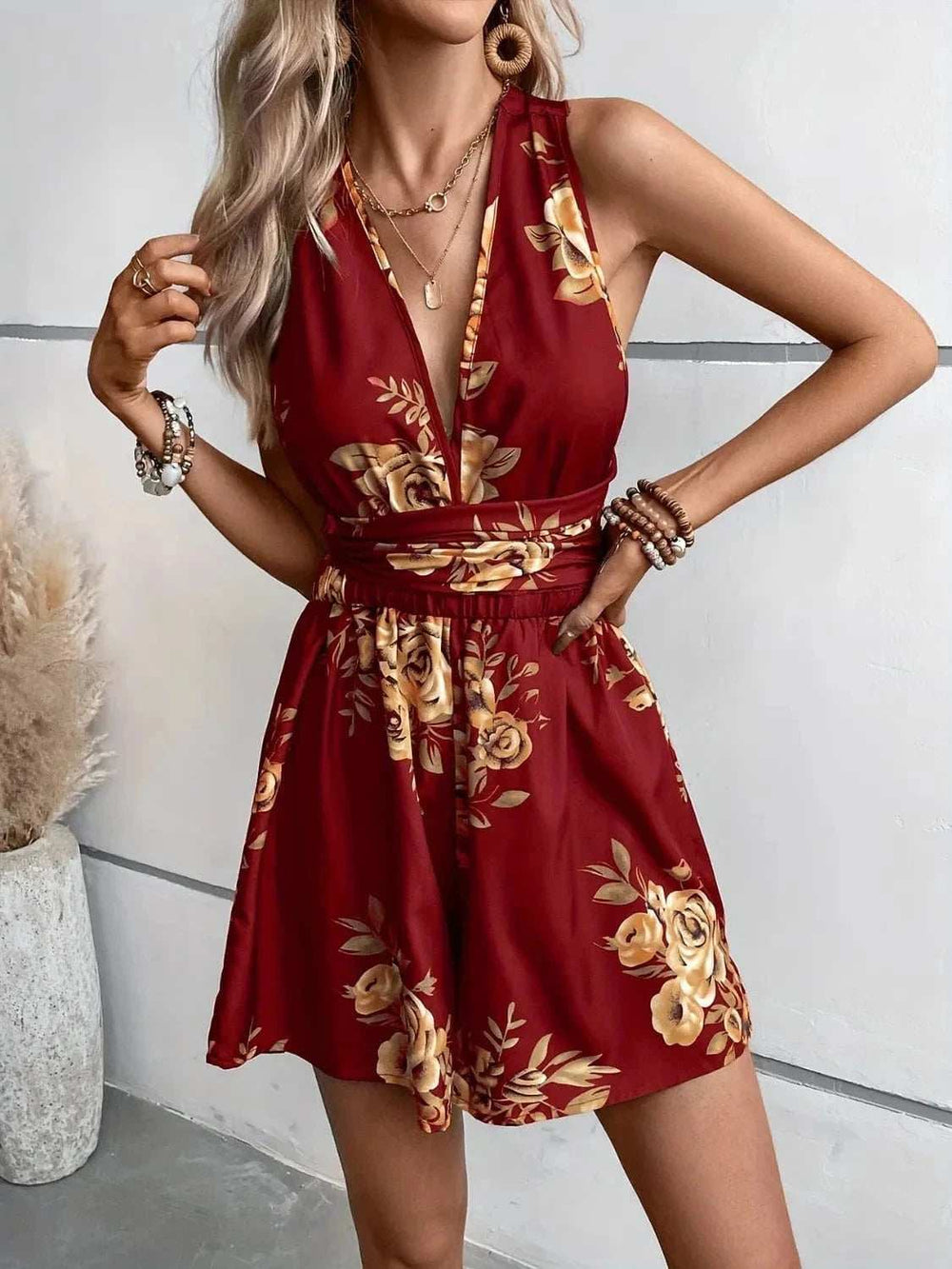 Crisscross Back Printed Romper - Trendsi - Flyclothing LLC