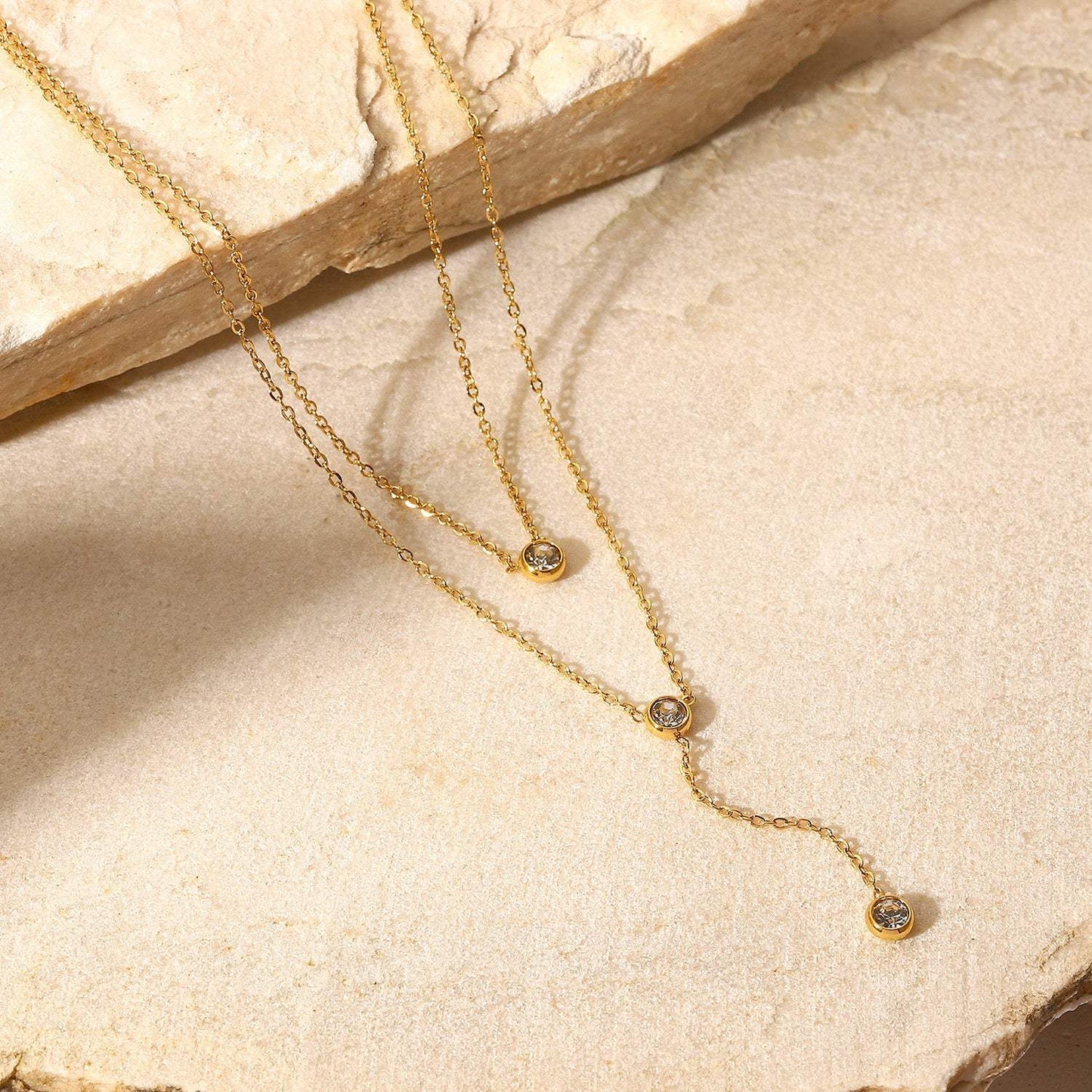 Stainless Steel Zircon Double-Layered Necklace - Trendsi - Flyclothing LLC