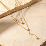 Stainless Steel Zircon Double-Layered Necklace - Trendsi - Flyclothing LLC