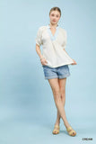 Umgee Textured V-Neck Top with Lace Trim Details - Trendsi - Flyclothing LLC