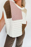 Cable-Knit Color Block Round Neck Sweater Vest - Trendsi