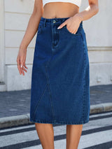 Slit Back Midi Denim Skirt - Trendsi - Flyclothing LLC