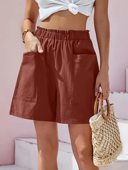Full Size Pocketed Elastic Waist Shorts - Trendsi