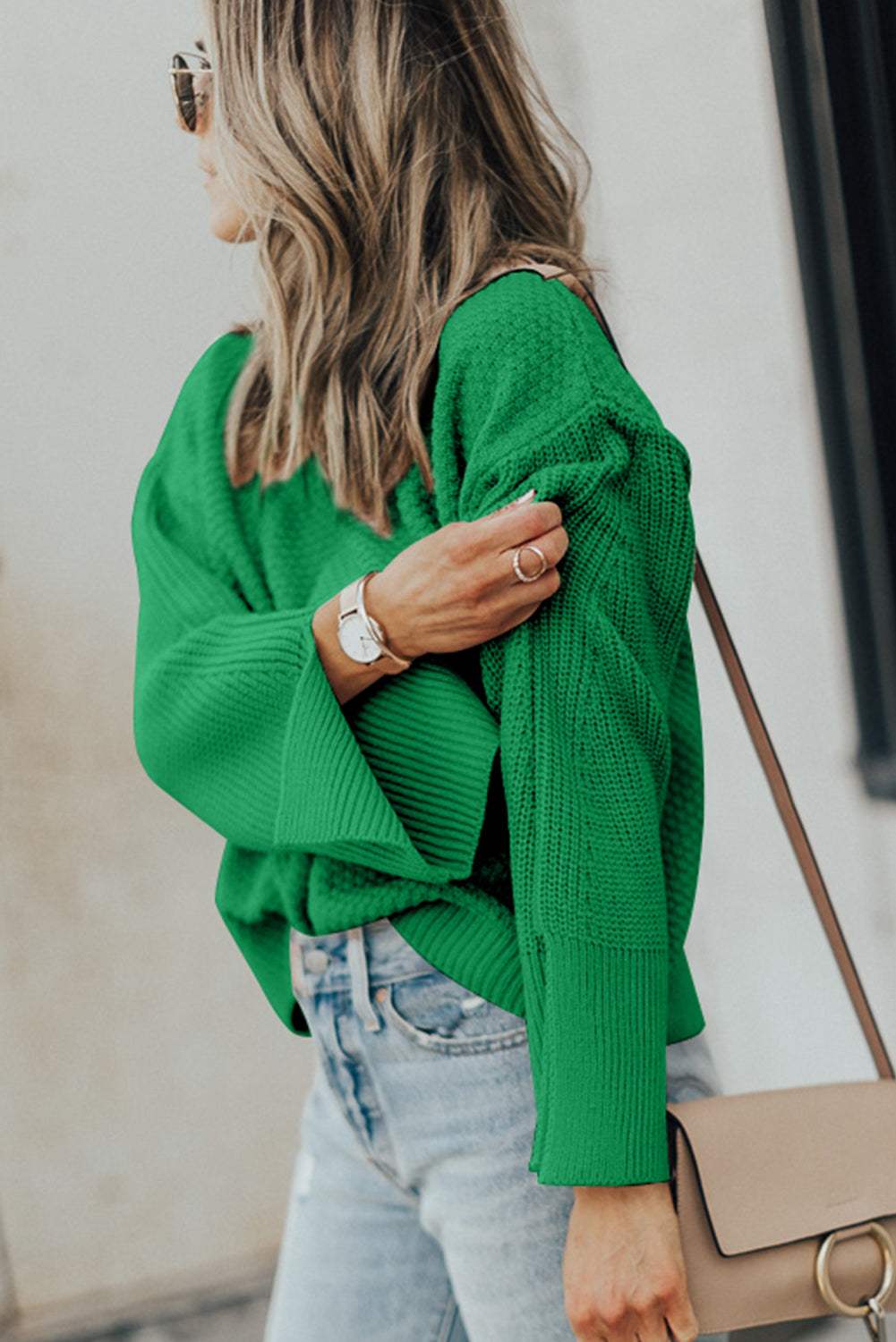Textured Round Neck Long Sleeve Sweater - Trendsi - Flyclothing LLC