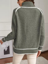 Full Size Turtleneck Contrast Trim Sweater Plus Size - Trendsi - Flyclothing LLC