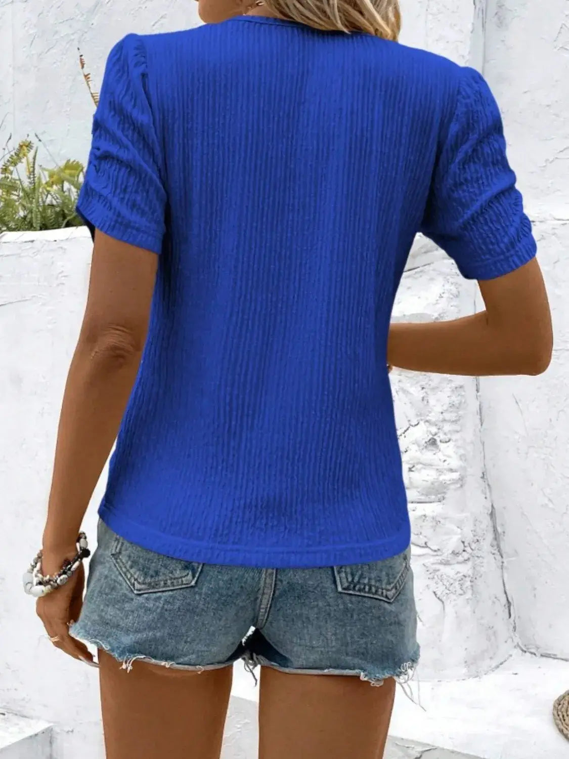 Ruched Round Neck Short Sleeve Top - Trendsi - Flyclothing LLC