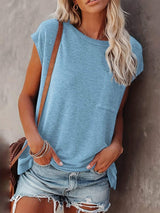 Full Size Round Neck Cap Sleeve T-Shirt - Trendsi - Flyclothing LLC