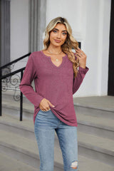 Notched Long Sleeve T-Shirt - Trendsi - Flyclothing LLC
