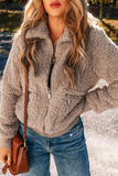 Zip Up Long Sleeve Plush Jacket - Trendsi