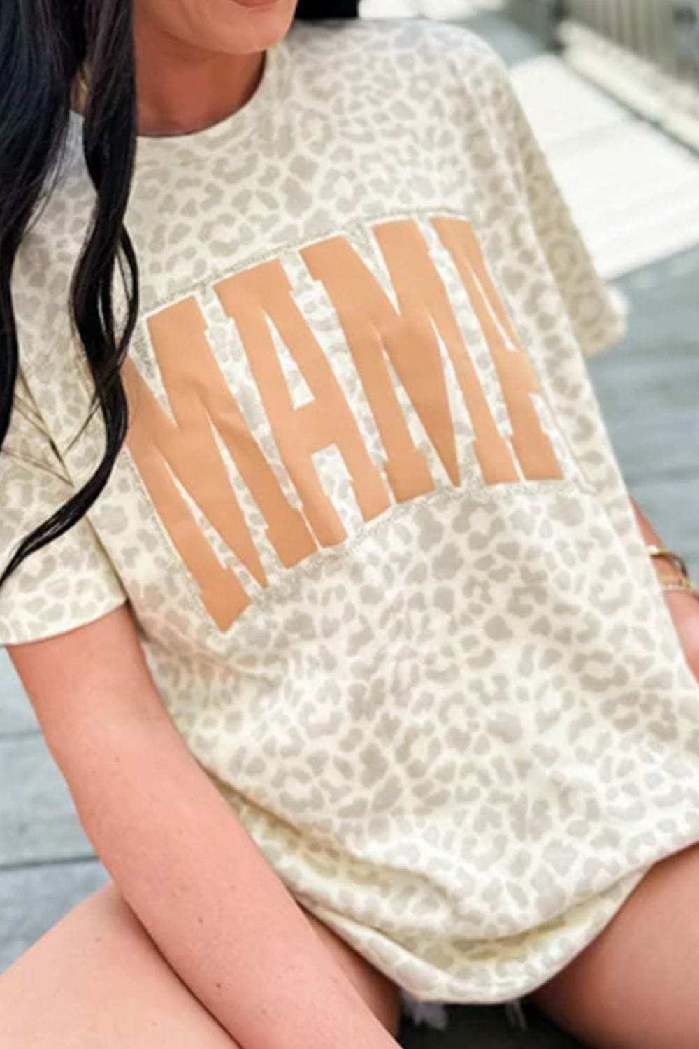 MAMA Letter Graphic Leopard Round Neck T-Shirt - Trendsi - Flyclothing LLC