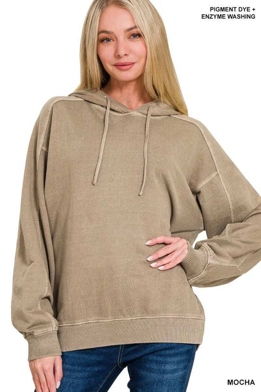 Zenana French Terry Pigment Dye & Enzyme Washing Hoodie - Trendsi - Flyclothing LLC
