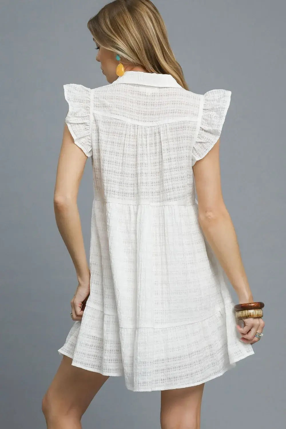 Umgee Ruffle Cap Sleeve Textured Mini Dress - Trendsi - Flyclothing LLC