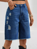 Ripped Frayed Hem Denim Shorts - Trendsi - Flyclothing LLC