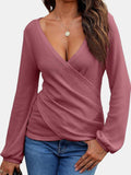 Waffle Knit Surplice Long Sleeve T-Shirt - Trendsi - Flyclothing LLC