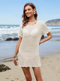 Openwork Round Neck Short Sleeve Cover-UP - Trendsi - Flyclothing LLC