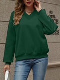 V-Neck Long Sleeve Dropped Shoulder Sweatshirt - Trendsi - Flyclothing LLC
