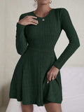 Textured Round Neck Long Sleeve Dress - Trendsi - Flyclothing LLC