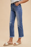 Annie Wear Distressed Raw Hem Straight Leg Cropped Jeans - Trendsi