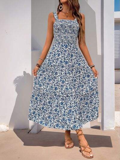 Perfee Frill Printed Square Neck Midi Cami Dress - Trendsi - Flyclothing LLC