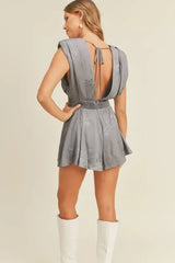 MABLE Draped Romper with Pleated Shoulder Pad Detail - Trendsi - Flyclothing LLC