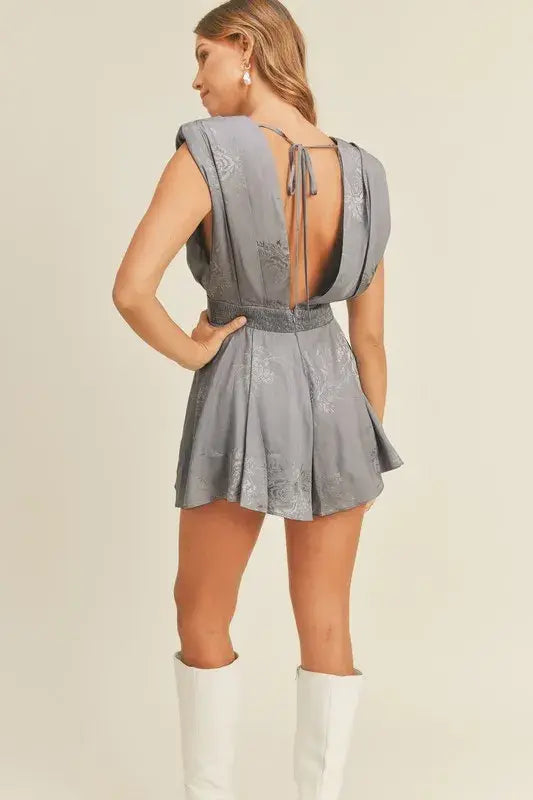 MABLE Draped Romper with Pleated Shoulder Pad Detail - Trendsi - Flyclothing LLC