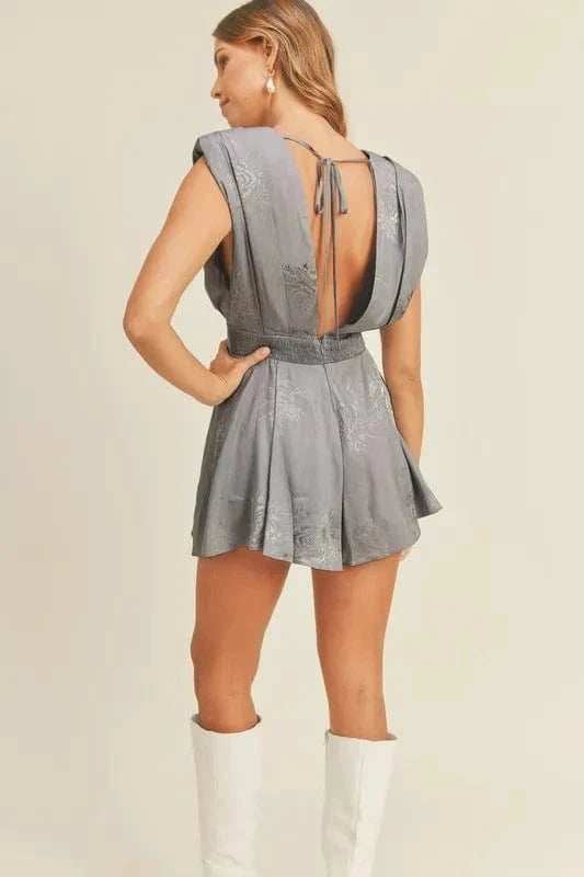 MABLE Draped Romper with Pleated Shoulder Pad Detail - Trendsi - Flyclothing LLC