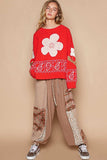 POL Flower Lace Patch Long Sleeve Sweater - Trendsi - Flyclothing LLC