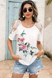 Lace Detail Round Neck Cold Shoulder Blouse - Trendsi - Flyclothing LLC