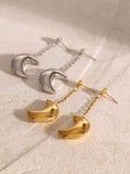 Stainless Steel Moon Dangle Earrings - Trendsi