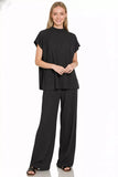 Zenana Raised Rib Short Sleeve Tee & Pants Set - Trendsi - Flyclothing LLC
