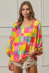 BiBi Multi Block Bubble Pop Ballon Top - Trendsi - Flyclothing LLC