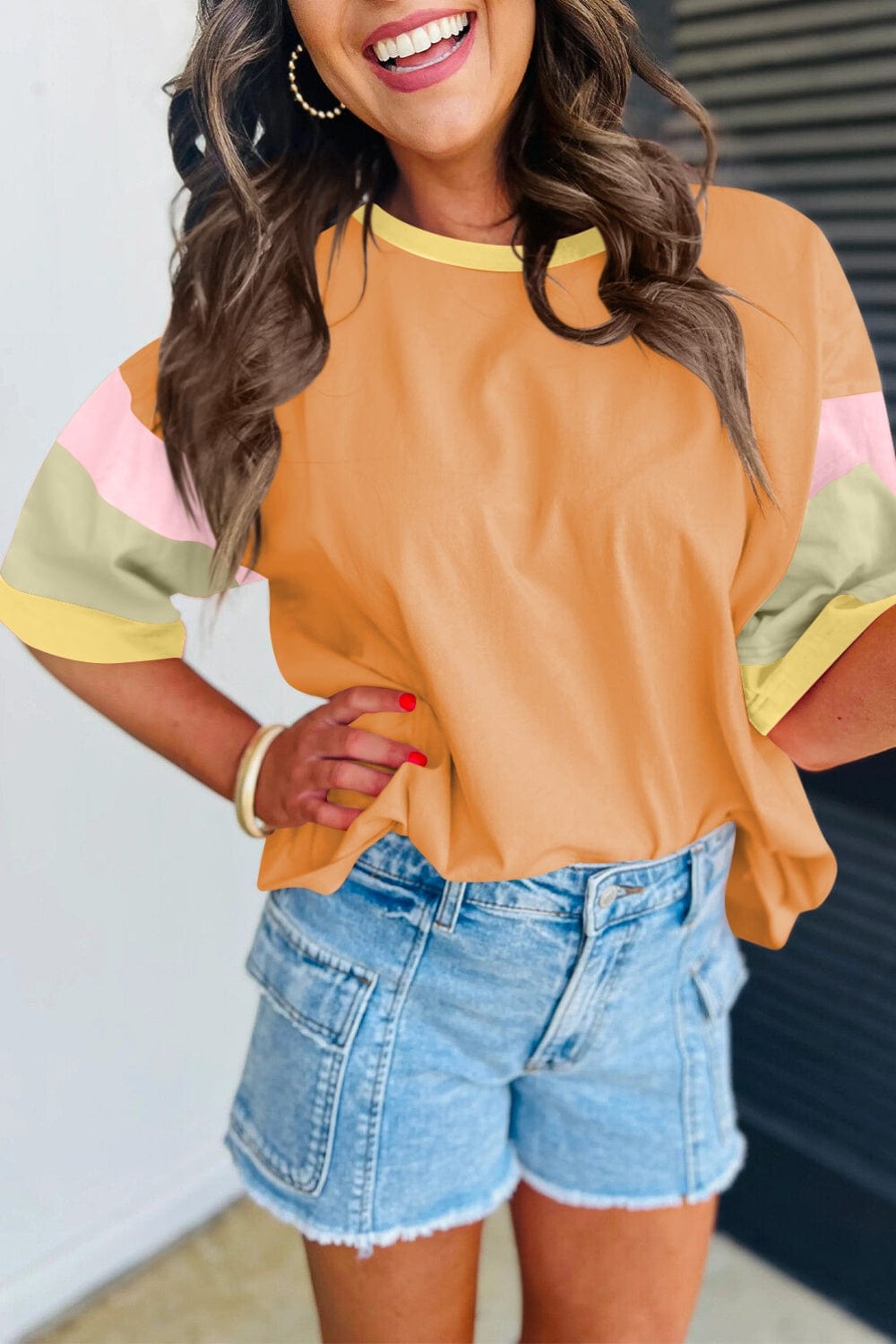 Lovelet Color Block Round Neck Half Sleeve T-Shirt - Trendsi