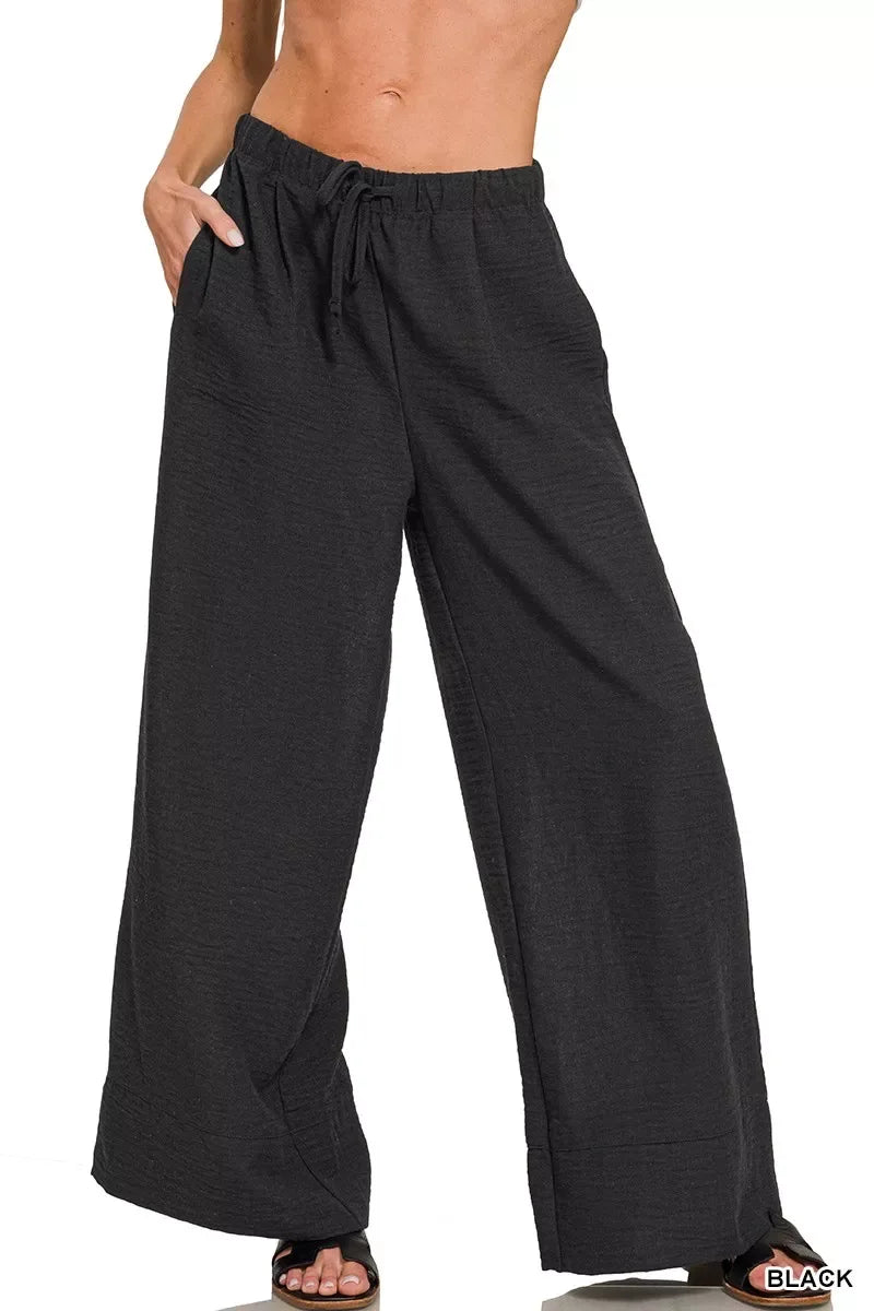 Zenana Woven Airflow Drawstring Pants - Trendsi - Flyclothing LLC