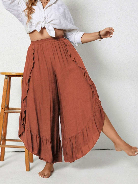 Plus Size Ruffled Wide Leg Pants - Trendsi - Flyclothing LLC